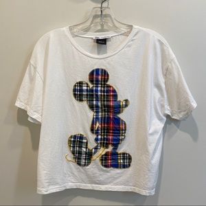 Zara Disney Mickey plaid patch shirt